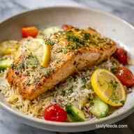 Lemon Herb Salmon Rice Bowl with Creamy Dressing