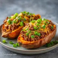 Loaded Baked Sweet Potatoes with Beef