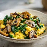 Mushroom Spinach Scrambled Eggs in 15 Min