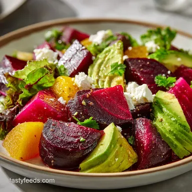 Roasted Beet Avocado Feta Salad Recipe for 4 Servings Recipe Card