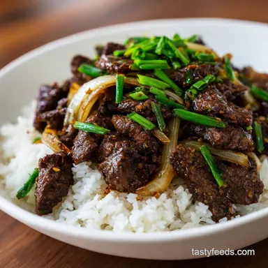 Boeuf Saute Aux Oignons Recipe for 4 Servings Recipe Card