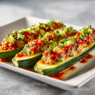 Cheesy Zucchini Boats for 4 Servings Recipe Card