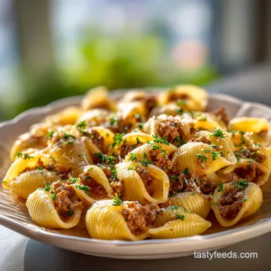 Easy Stuffed Shells with Ground Beef for 6 Servings Recipe Card