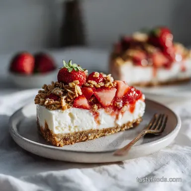 Easy Strawberry Crunch Cheesecake for 12 Servings Recipe Card