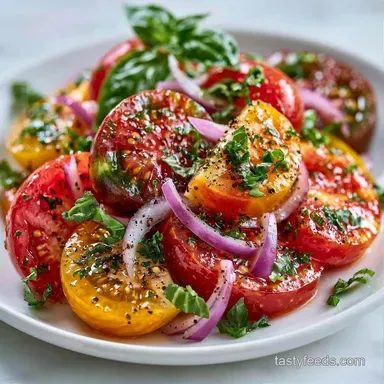 Garden Heirloom Tomato Salad in 25 Min Recipe Card