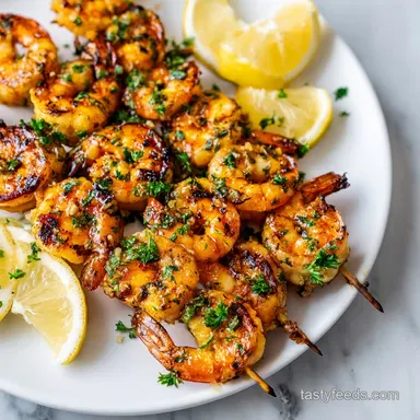 Garlic Butter Grilled Shrimp Skewers: Tender Recipe for 4 Servings Recipe Card
