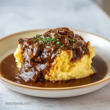 Ground Beef Gravy Mashed Potatoes for 4 Recipe Card
