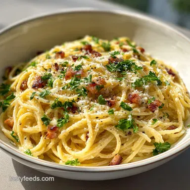 Spaghetti Carbonara in 20 Minutes for 4 Servings Recipe Card
