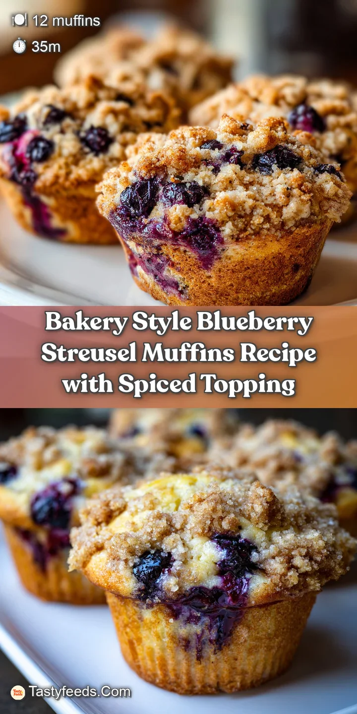 Close-up of a blueberry streusel muffin showcasing the coarse, buttery streusel and plump, bursting blueberries baked within.