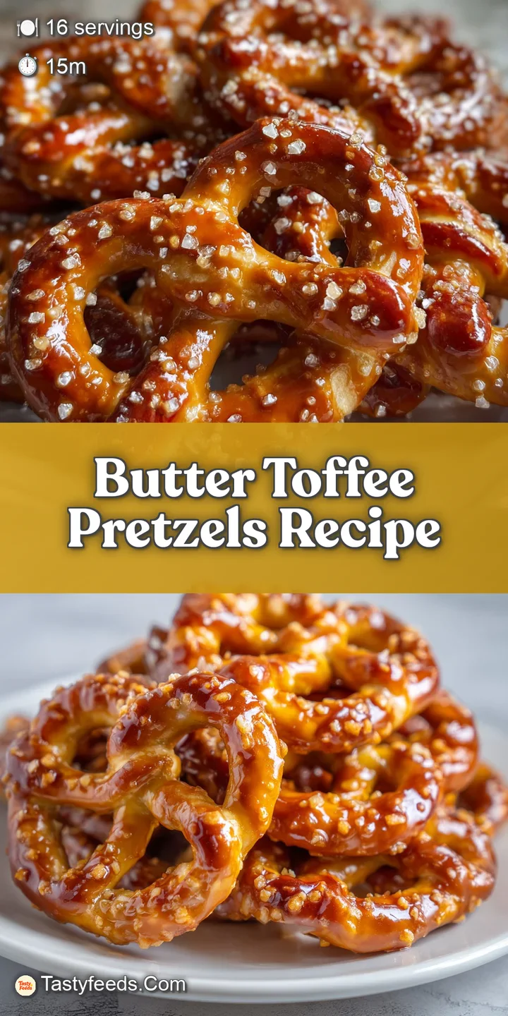 Close-up of buttery toffee coating salty pretzels, creating a tempting sweet and salty treat that's shiny and irresistible.