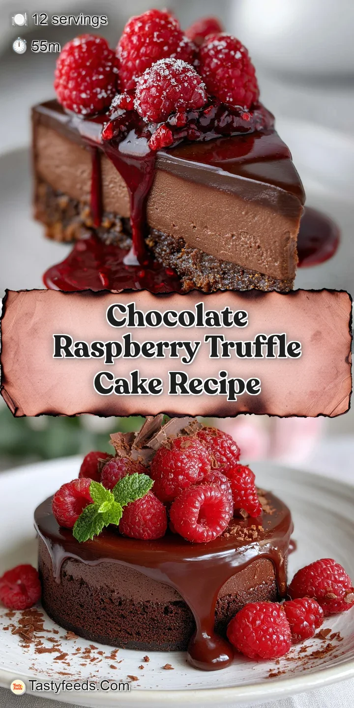 Indulgent close-up of a chocolate cake: Dark, glossy ganache contrasting bright red raspberries. A luxurious, decadent treat.