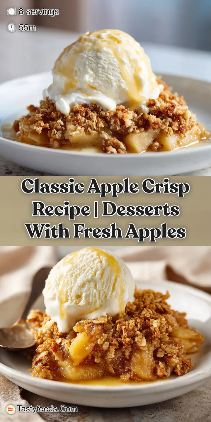 Close-up of bubbling apple crisp, showing the juicy, softened apples and the golden-brown, textured oat topping.
