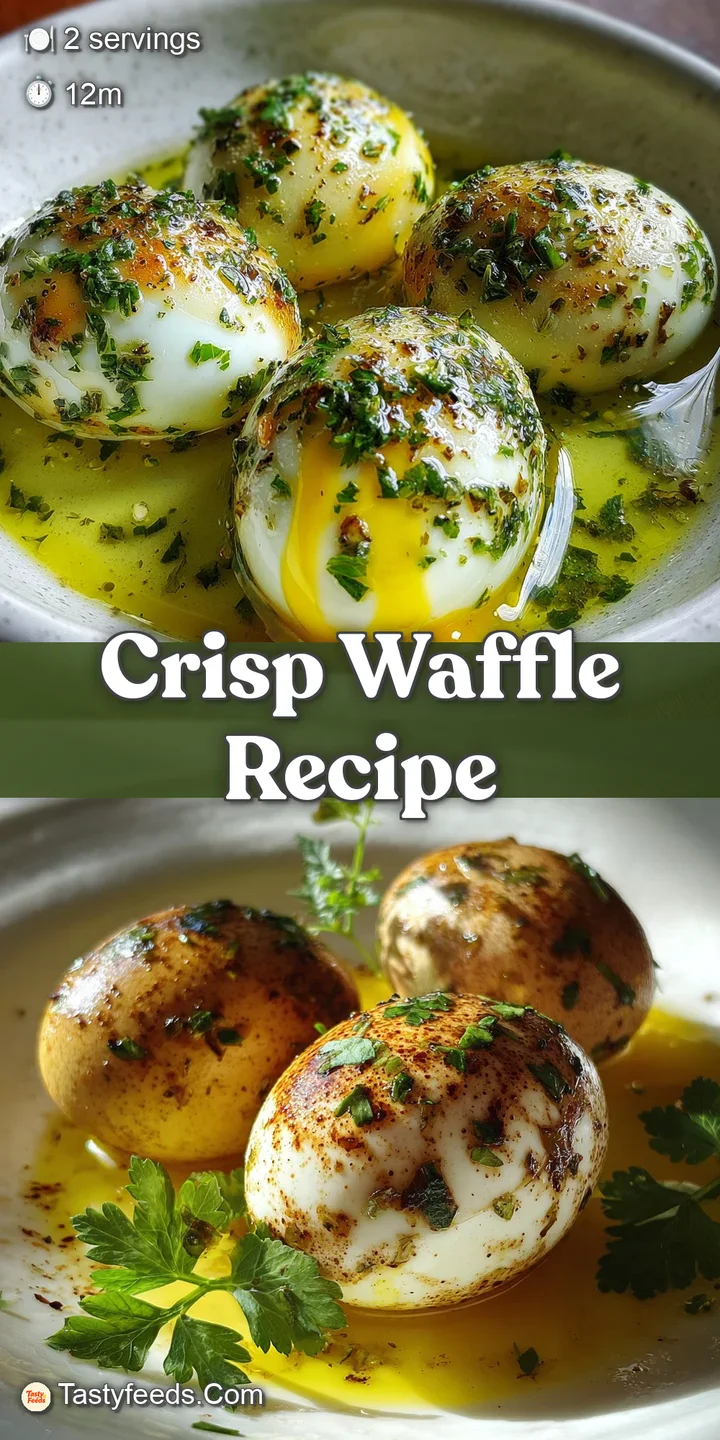 Close-up on a creamy, bright orange duck egg yolk, surrounded by fragrant green herbs and savory fried garlic. An irresist...