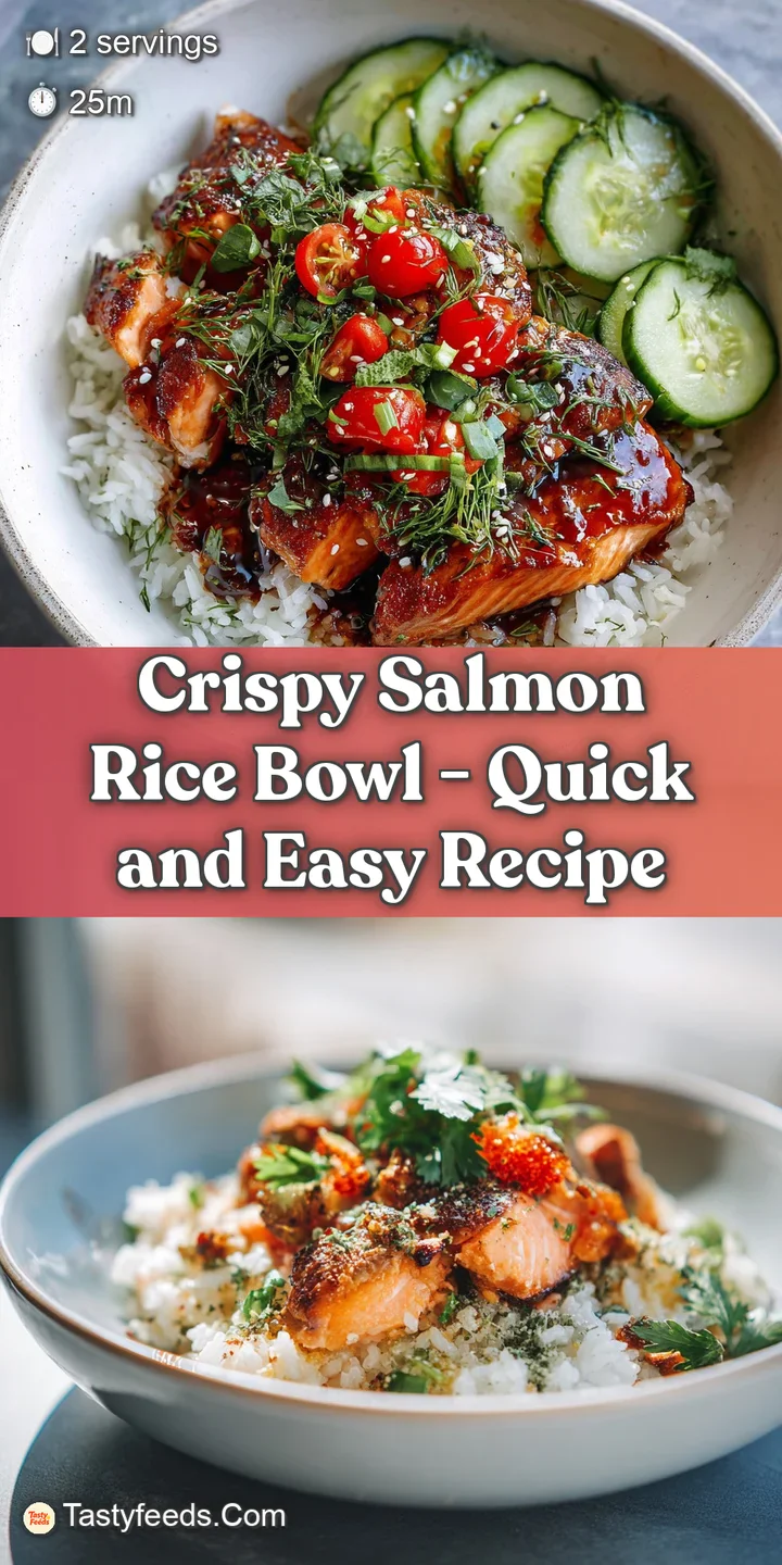 Close-up reveals flaky salmon with golden, crackling skin, nestled on a bed of steaming rice. Appetizing textures and war...