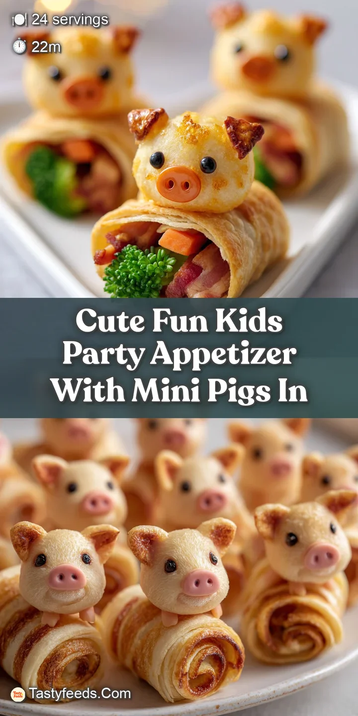 Close-up of a pig in a blanket with a painted face; a fun, savory snack. The dough is shiny, and the face is inviting.