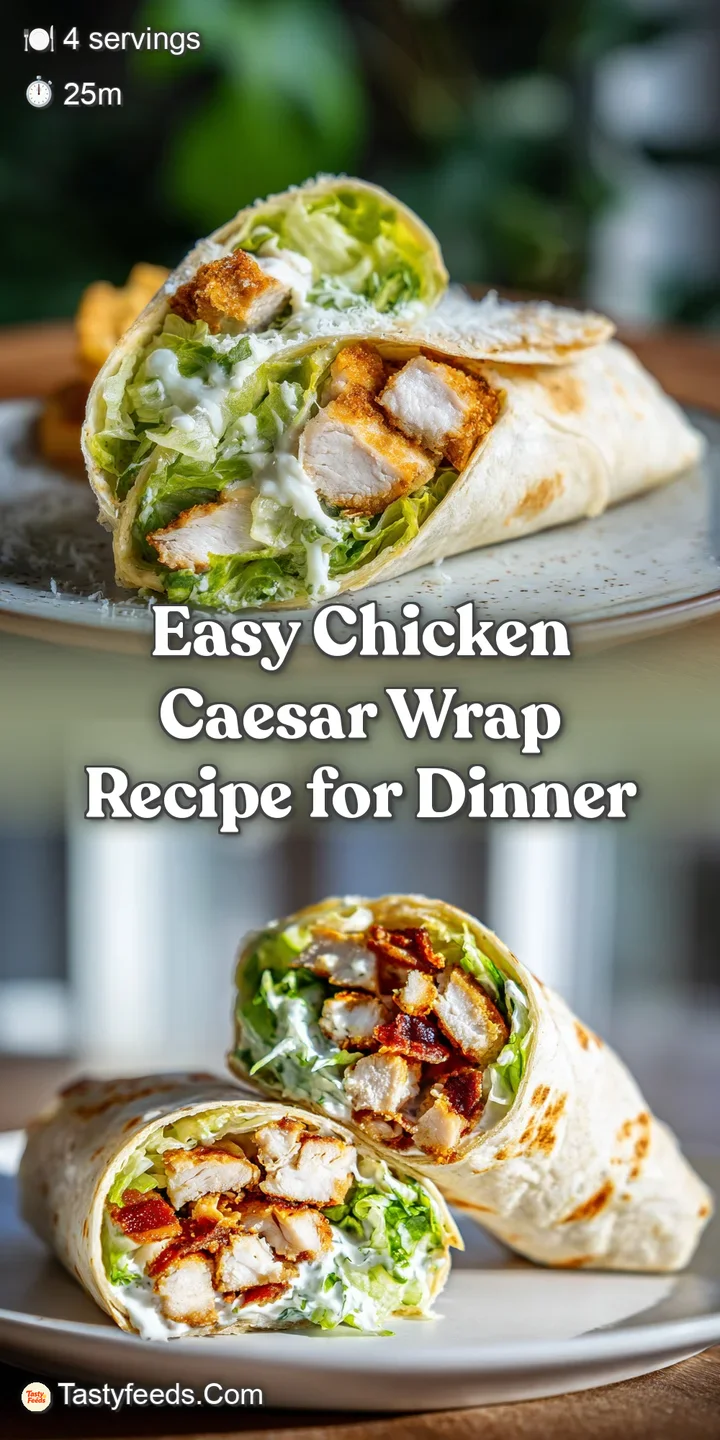 Close-up of a Chicken Caesar wrap; creamy dressing glistening on crisp romaine and tender chicken, inviting and delicious-...