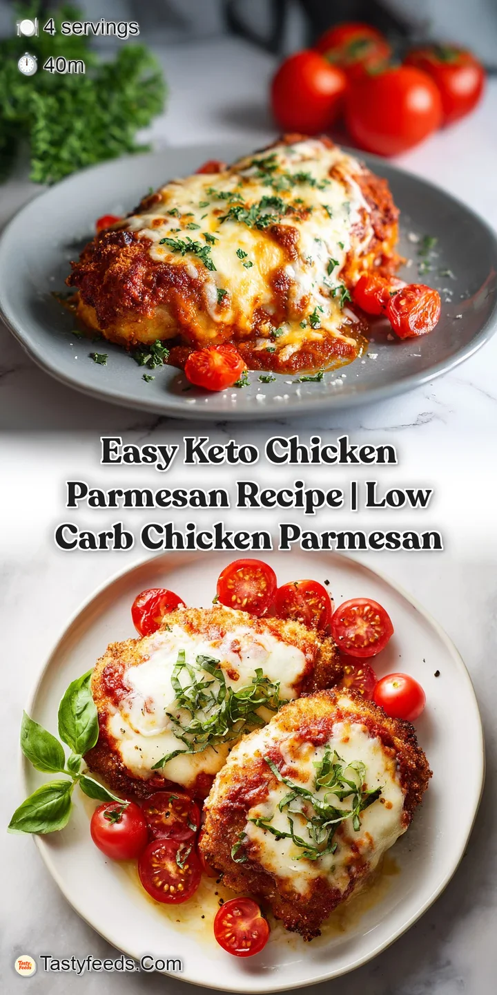 Close-up of a bubbling cheese topping on savory chicken, with a rich tomato sauce and a sprinkle of fresh green herbs.