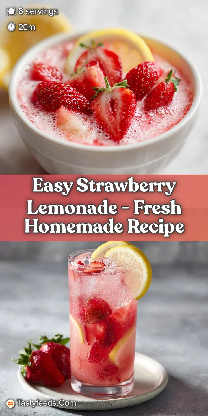 Close-up of ruby-red strawberry slices submerged in bubbly, pale pink lemonade, glistening.