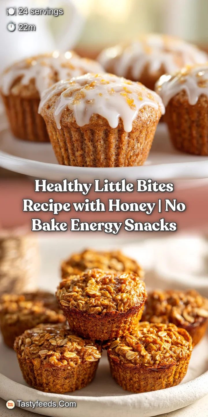 Up-close shot of chewy, golden oat bites. Notice the glistening honey drizzle and wholesome texture, suggesting a deliciou...