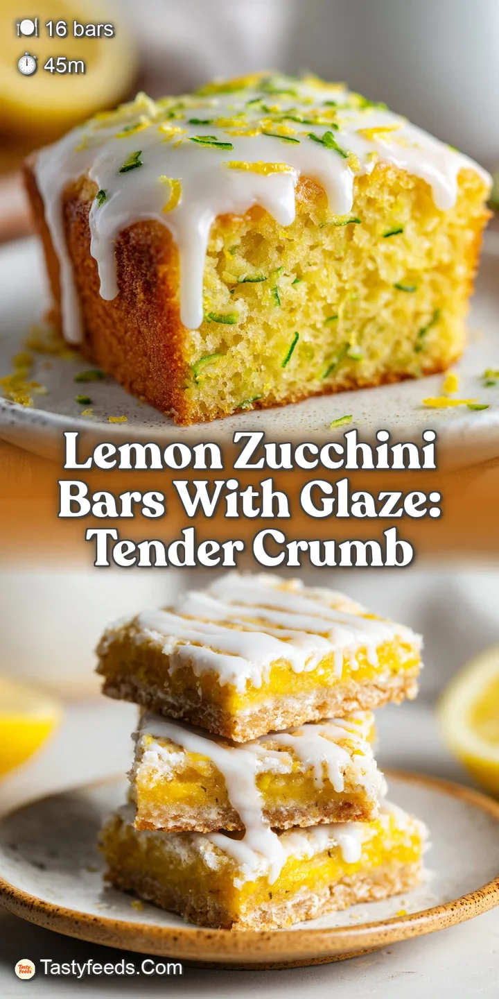 Close-up of a lemon zucchini bar showcasing the moist crumb and sweet glaze with bits of green zucchini.