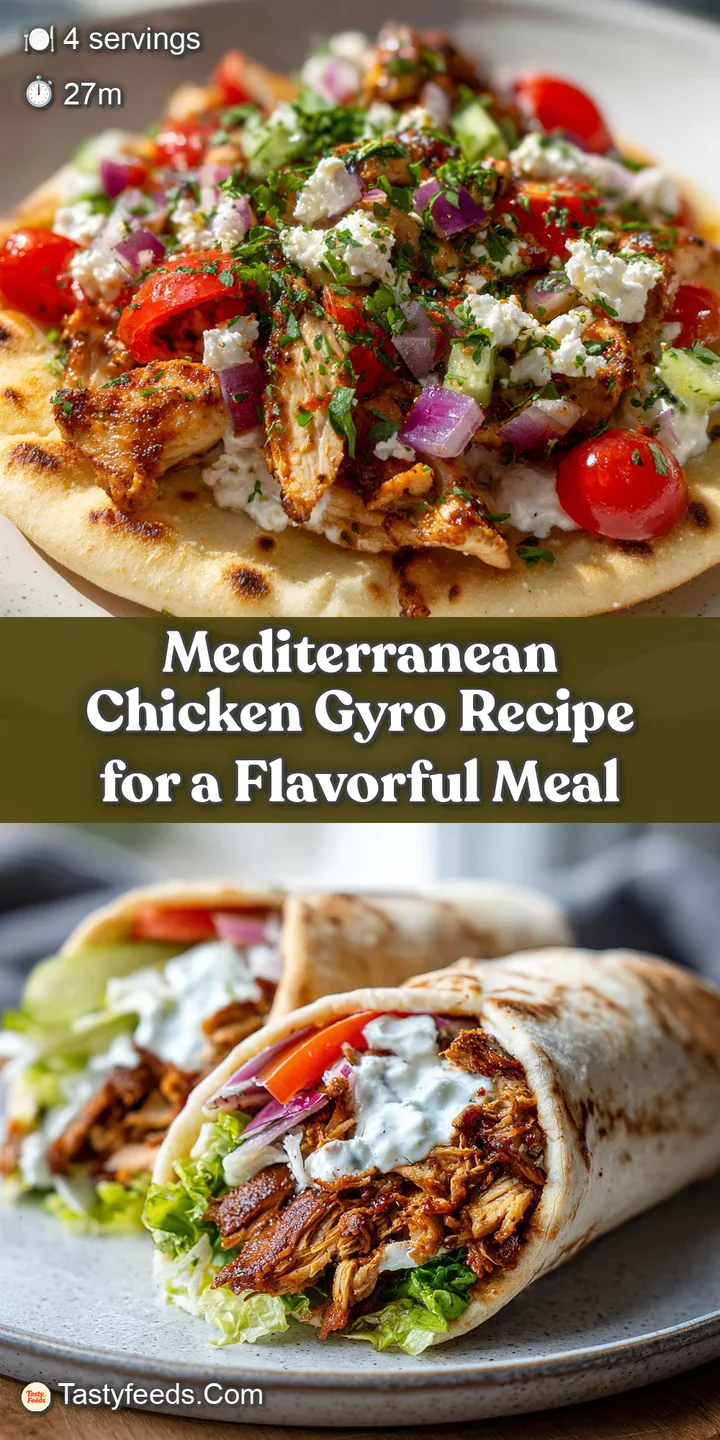 Close-up showcases tender chicken glistening with oil, nestled alongside colorful vegetables and tangy yogurt sauce. Pita ...