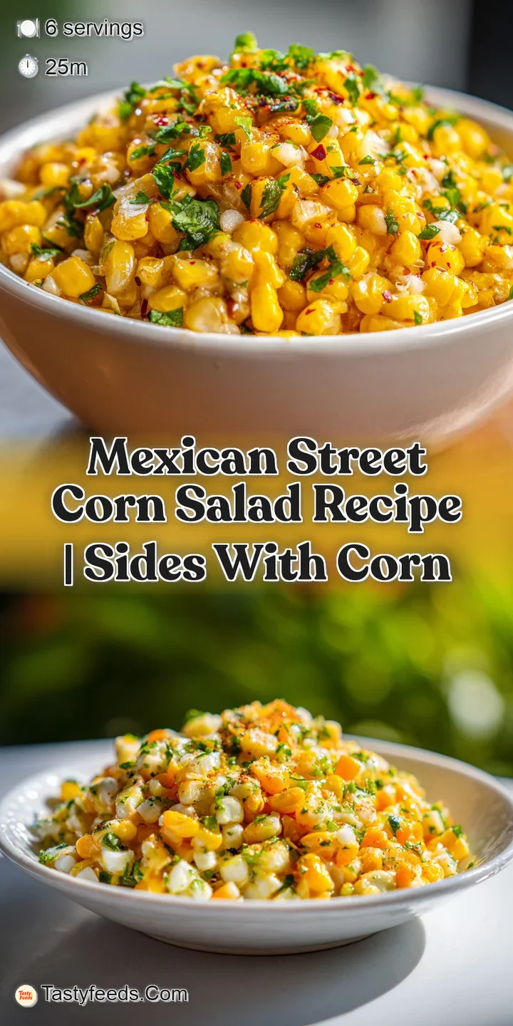 Close-up of creamy Mexican street corn salad with bright pops of red chili powder and fresh green cilantro. Inviting and d...