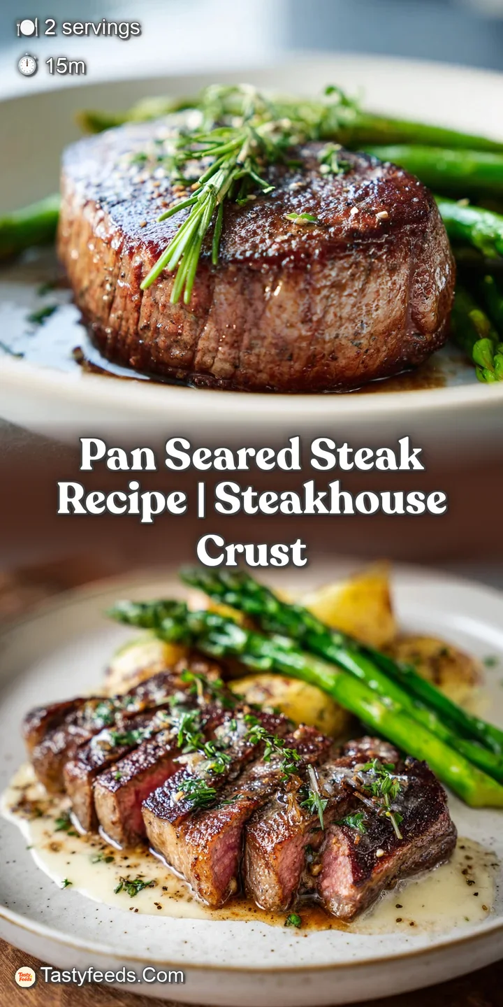 Close-up view of a crusty, browned steak showcasing its flavorful sear. The succulent meat looks tender and ready to be sa...