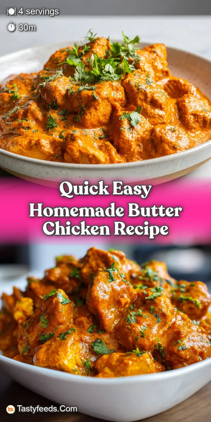 Close-up of luscious butter chicken, glistening with warm spices and hints of cream, enticing and aromatic. Ready to be se...