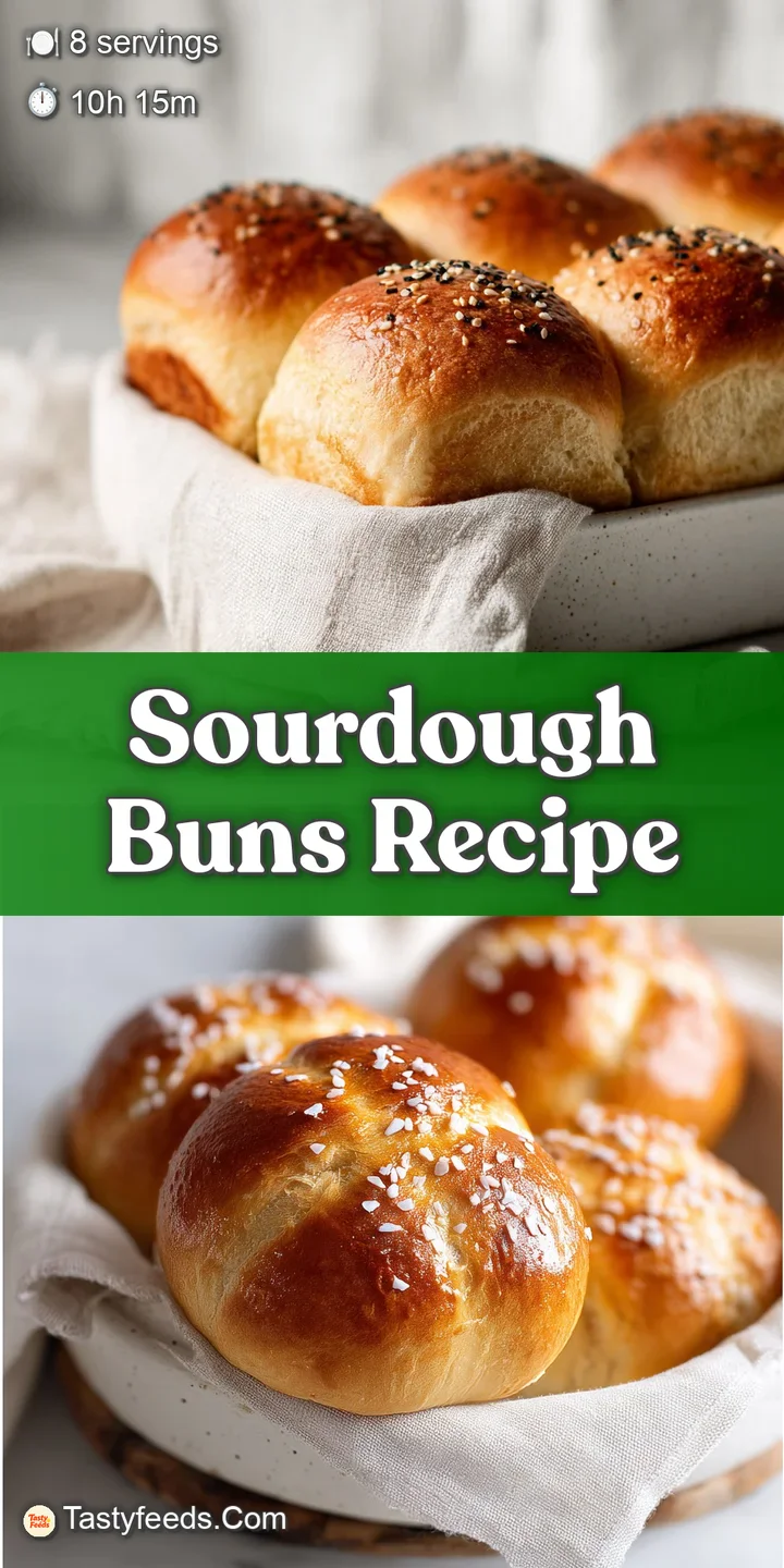 Close-up shows the bubbly crust and slightly cracked surface of a sourdough bun. Warm light highlights the airy crumb stru...