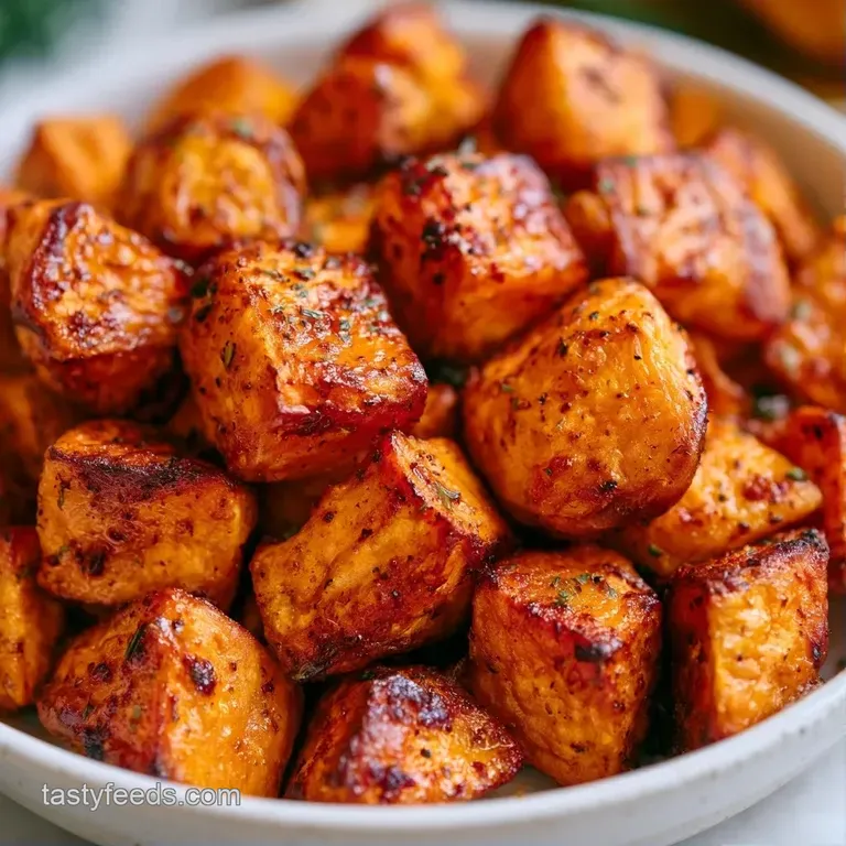 Neatly stacked orange potato wedges on a slate platter, garnished with bright green parsley and flaky salt.