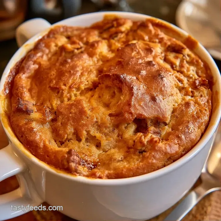 Moist golden cake in a ceramic cup on a marble saucer, dusted with cinnamon and paired with a silver spoon.