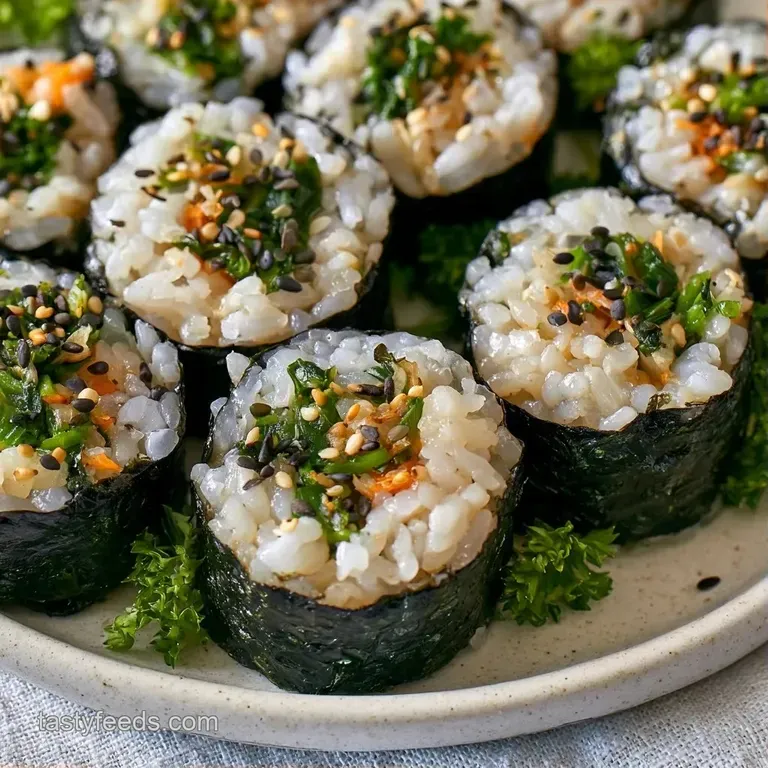 Neat rows of sliced rolls on a black slate plate with a small soy sauce dip and a mound of pale pink ginger.