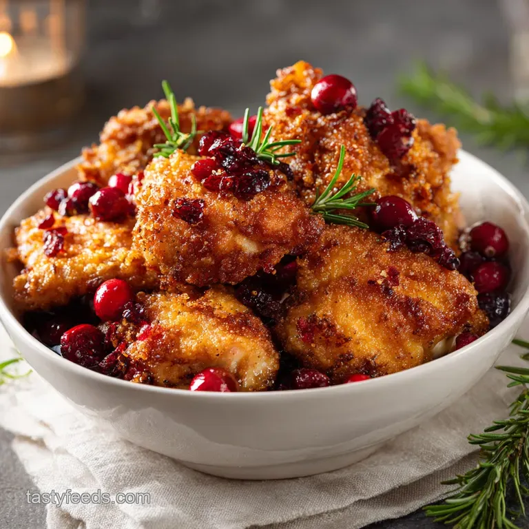 Roasted chicken thighs glazed in a rich red sauce, plated with vibrant berries and a sprig of fresh rosemary.