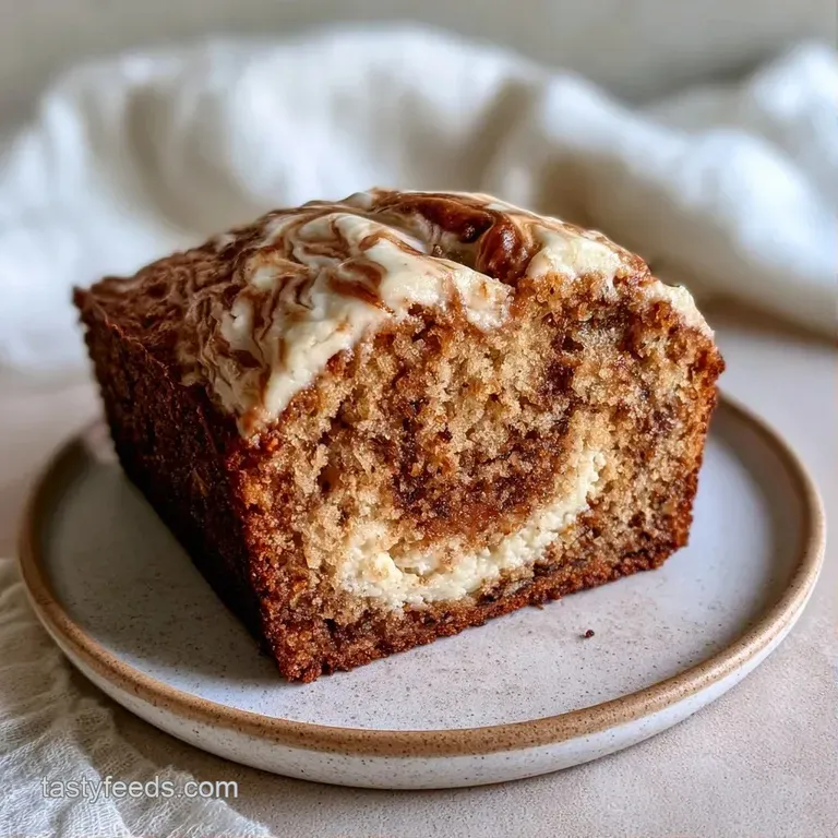A thick slice of golden cake with creamy white swirls on a white plate, garnished with a pat of melting butter.