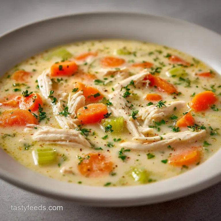 Velvety white soup in a rustic bowl topped with chopped parsley and a slice of toasted sourdough on the side.