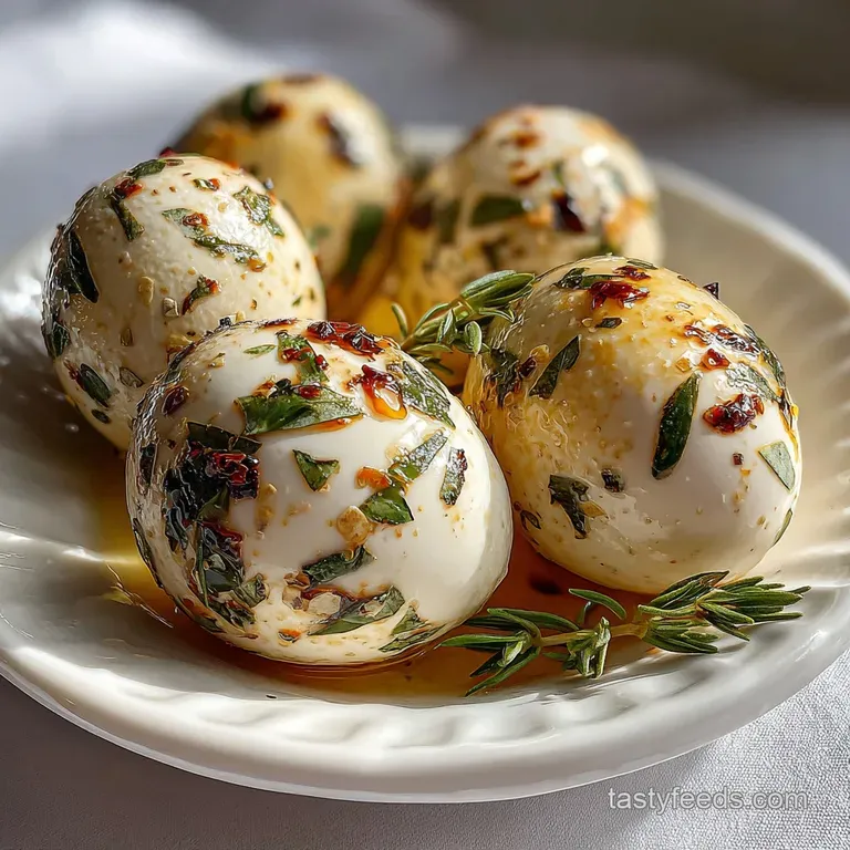 A glistening duck egg dish, speckled with herbs, served atop crusty bread. The perfect bite with runny yolk dripping down.