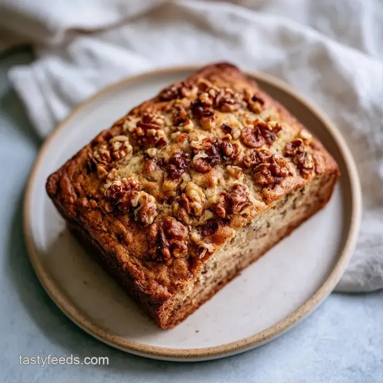 Slices of moist golden cake topped with crushed walnuts, served on a white ceramic plate with a linen napkin.