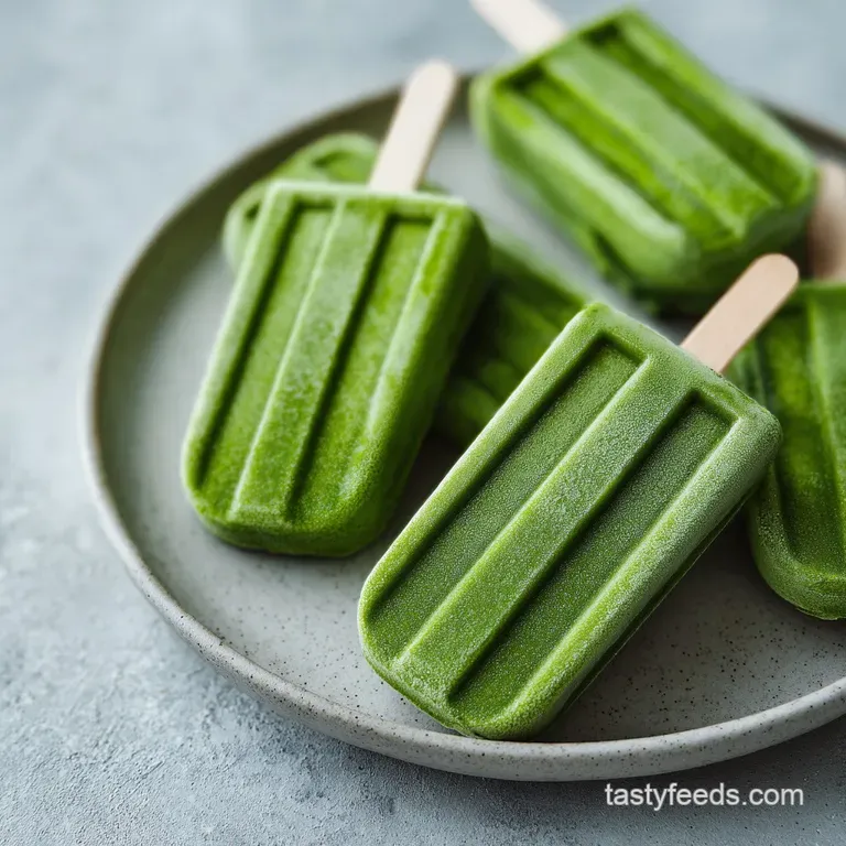 Three pale green frozen treats arranged on a white marble slab, dusted with shredded coconut and fresh mint leaves.