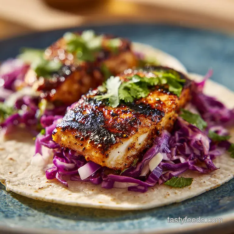 Perfectly plated fish tacos with a generous topping of colorful slaw, showcasing a delicious and easy meal idea.