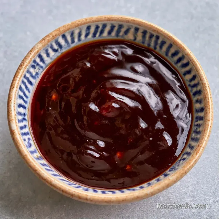 A minimalist black dipping dish of rich brown liquid set atop a bamboo mat with a pair of sleek wooden chopsticks.