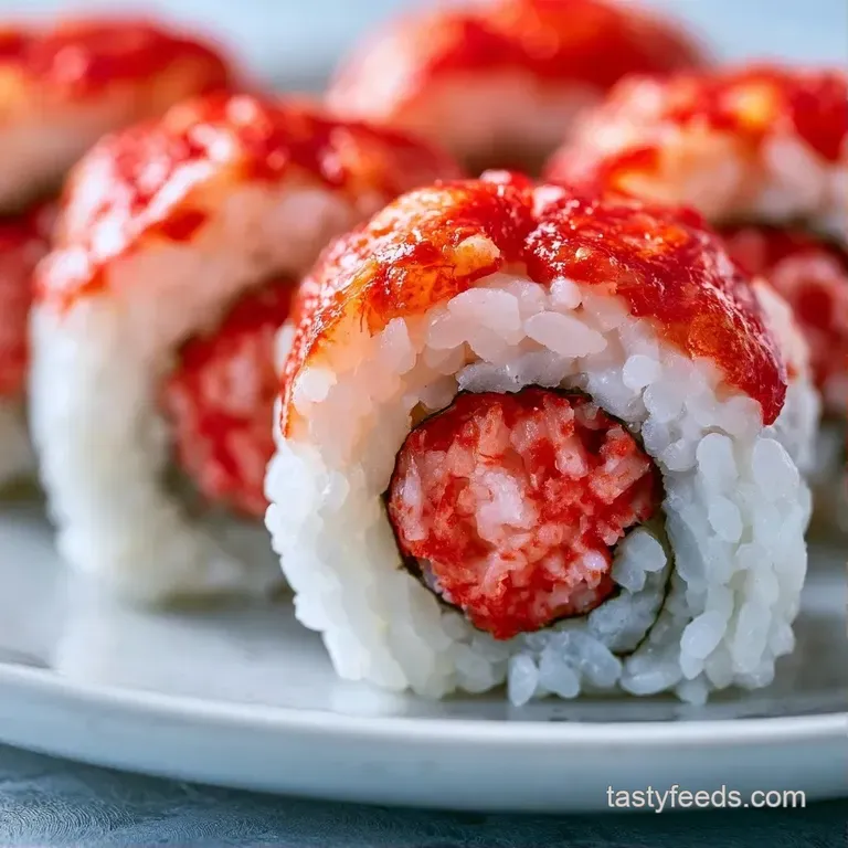 Neatly arranged sushi rolls on a slate platter with a small dish of soy sauce, bright ginger, and a dollop of wasabi.