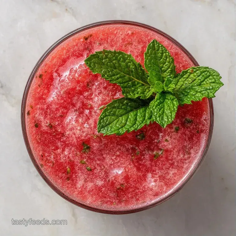 Two sleek glasses filled with a bright pink liquid, garnished with sliced strawberries and mint on a white table.