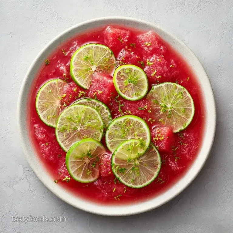 Tall glass of vibrant red juice on a white marble surface, garnished with fresh mint and a striped paper straw.