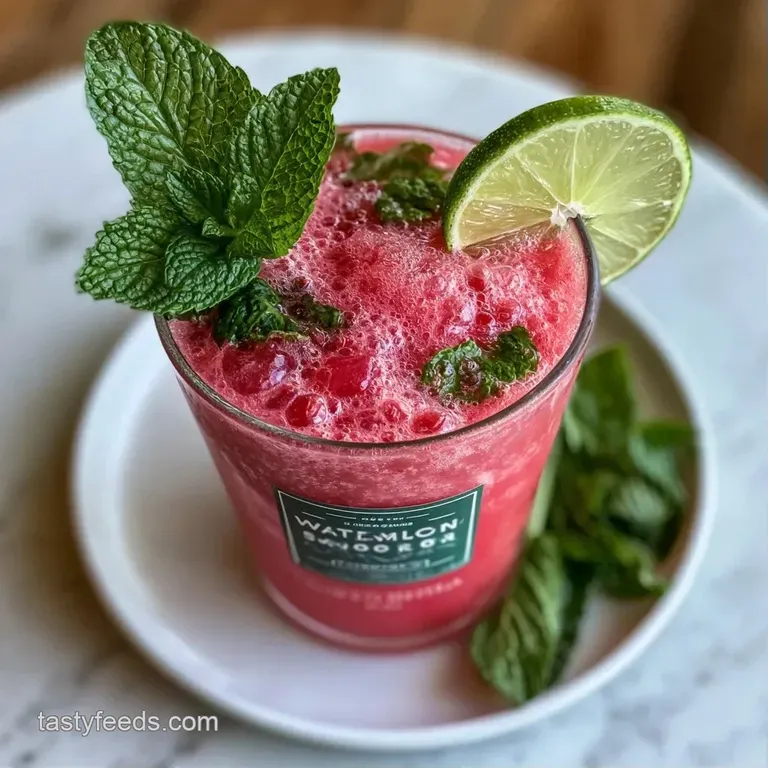 Chilled pink cocktail in a highball glass with floating mint leaves and a crisp lime wheel on a white marble surface.