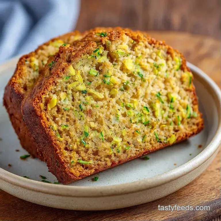 A thick slice of moist quick bread served on a white ceramic plate with a dollop of whipped butter melting on top.